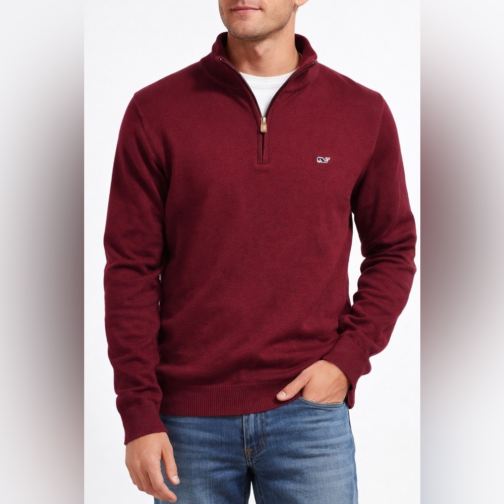 Vineyard Vines Hamilton 1/4 Zip Pullover Men’s Small Maroon Cotton Sweater EUC